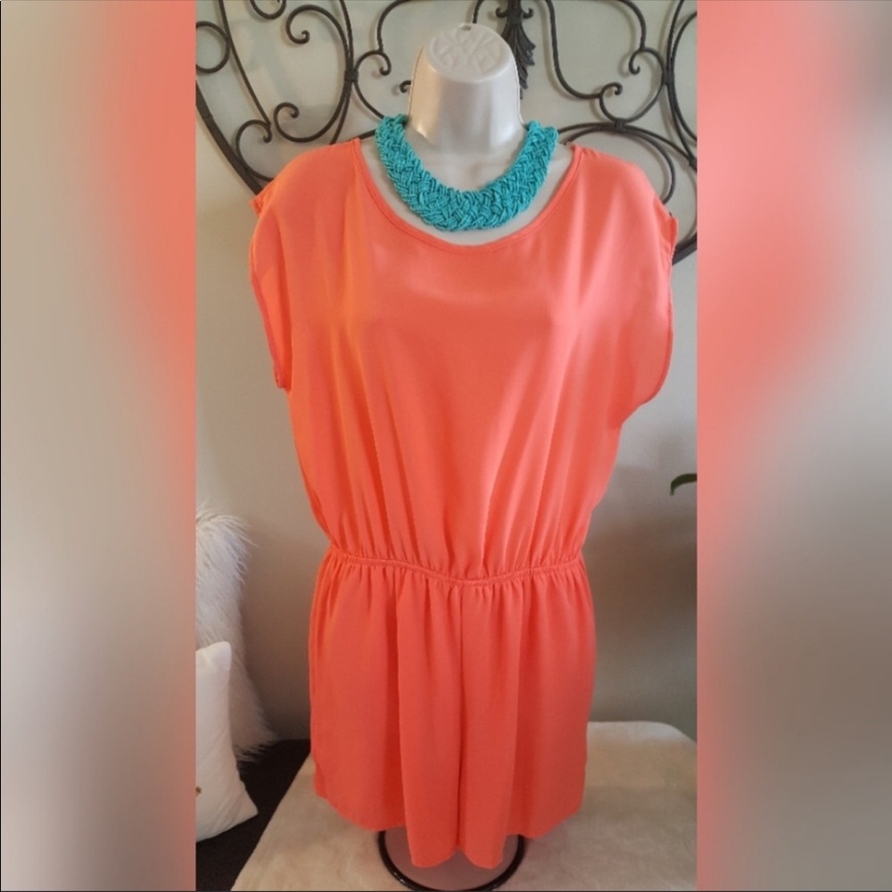 Coral Romper with Bow in the Back